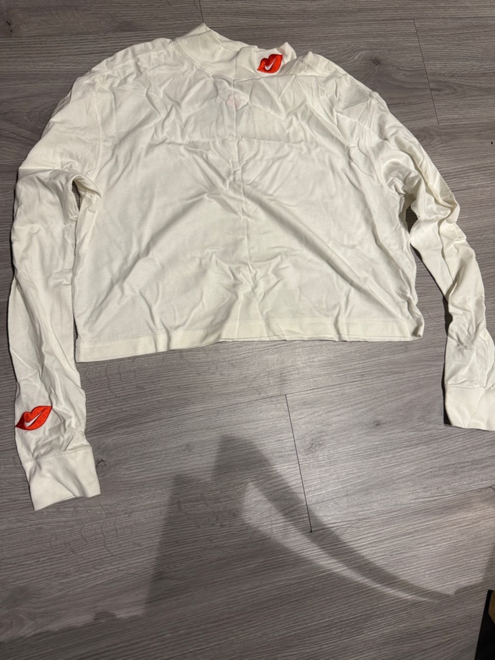 Ivory Long Sleeve Crop Top with Red Lip Appliqués